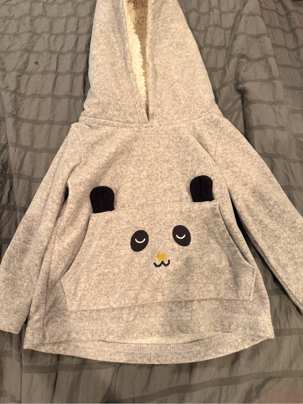 Carters cozy gray fuzzy lined hoodie panda face pullover hoodie ears